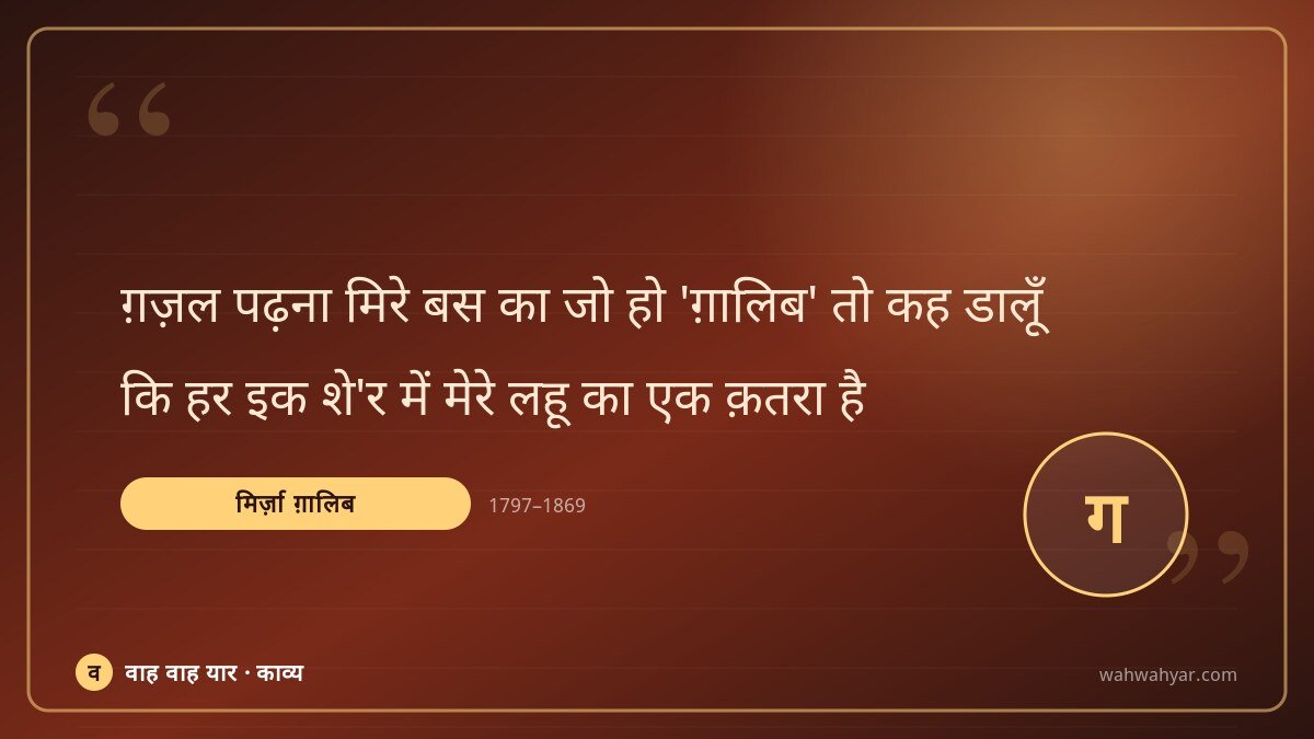 मिर्ज़ा ग़ालिब: ग़ज़ल पढ़ना मिरे बस का जो हो ‘ग़ालिब’ तो क