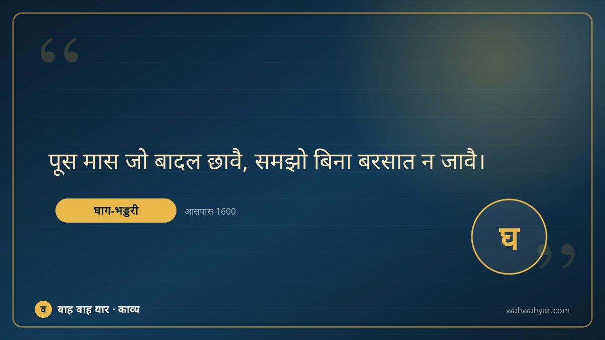 घाग-भड्डरी: पूस मास जो बादल छावै, समझो बिना बरसात न जा